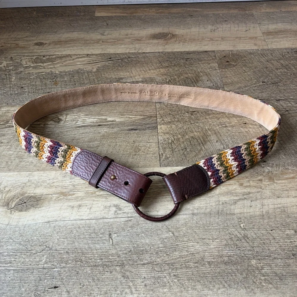 Talbots Colorful Woven Leather Ring Belt Bohemian Festival Elevated Basics